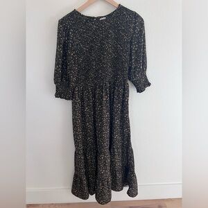 Bohme Black Floral Long Sleeve Midi Dress